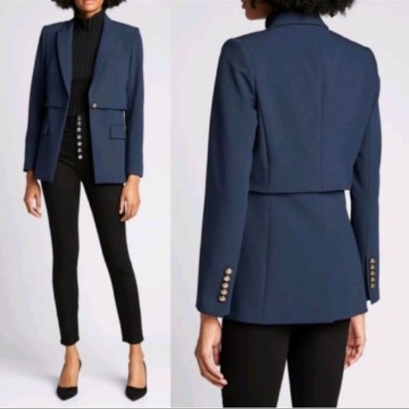 Veronica Beard Jackets & Blazers - Veronica Beard Morí Tiered Stretch Dickey Jacket Blzer Size 8 Blue Single Button